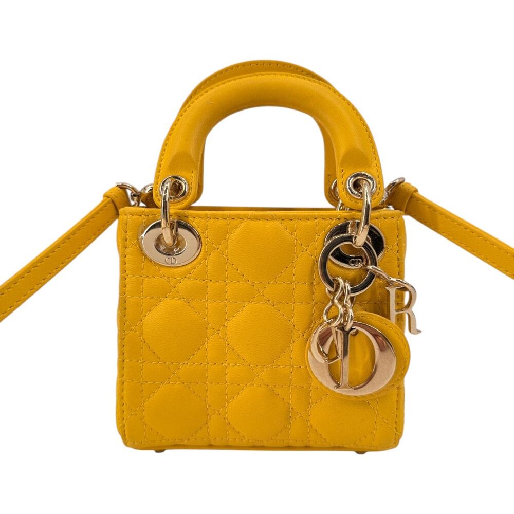 Dior Micro Lady Dior Yellow Cannage Lambskin Pale Gold Hardware Bag